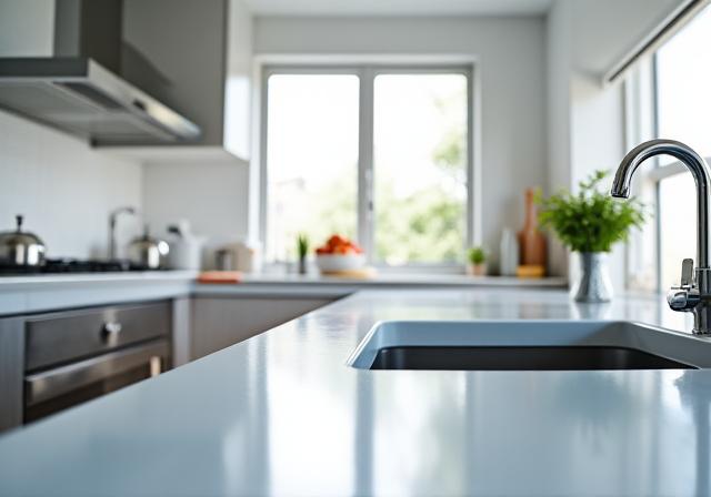 Immaculately clean kitchen with polished surfaces
