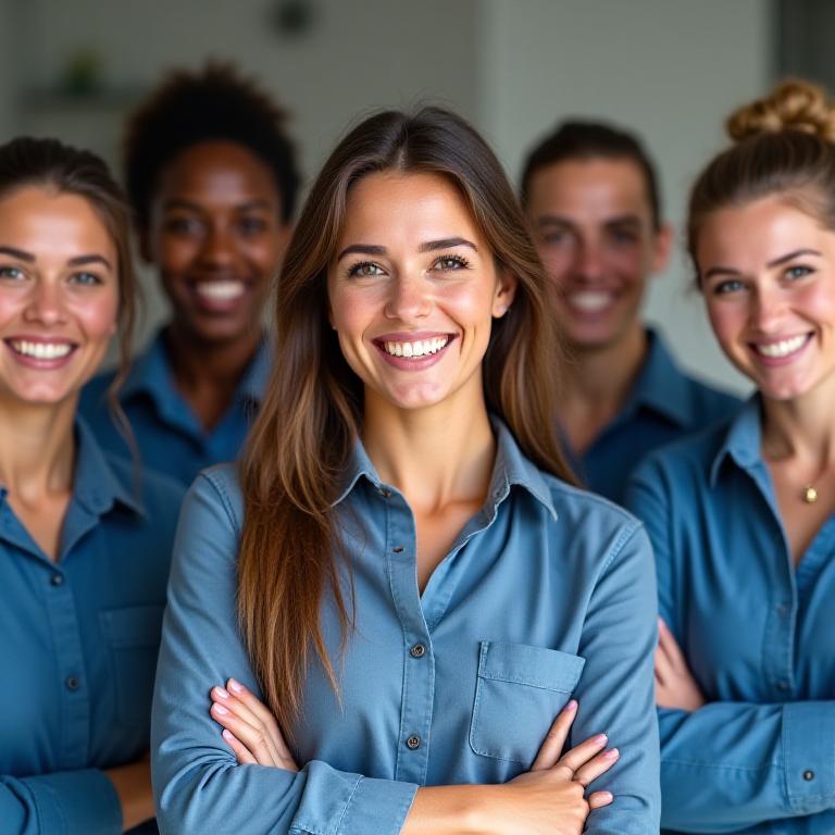 Dedicated cleaning team members smiling